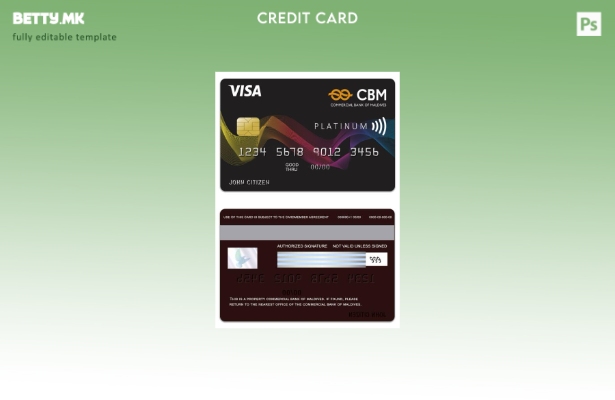 Модерен стил Малдиви Комерцијална банка на Малдиви Шаблон за виза платина картич